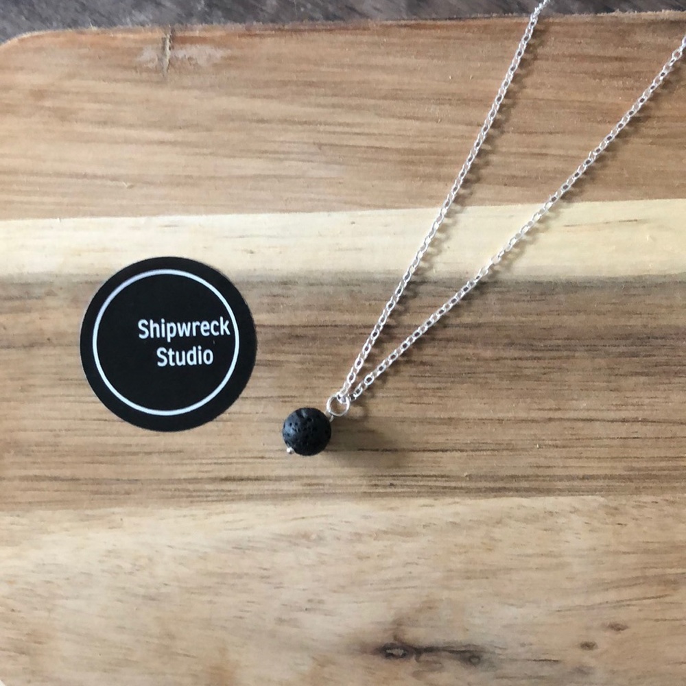 Silver Plated Lava Bead Necklace NEW